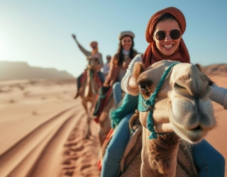 happy-tourists-enjoying-group-camel-riding-desert-travel-lifestyle-holiday-activities-concept-adventure_697211-13997